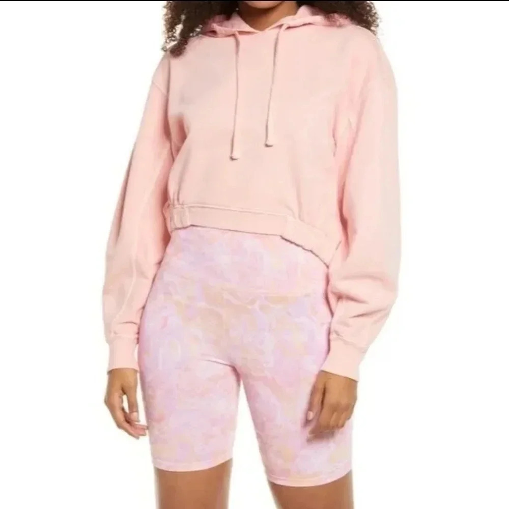 BP Nordstrom Women's Crop‎ French Terry Hoodie In Pink Pudding Size L NWT